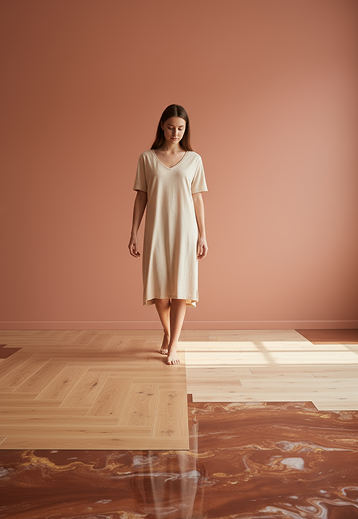 Woman walking on polished flooring